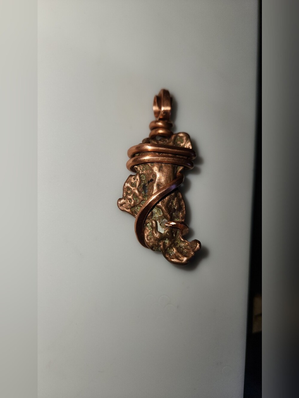 Copper Wire-Wrapped Nugget Pendant in Burnished Cold Copper Wrap EMF